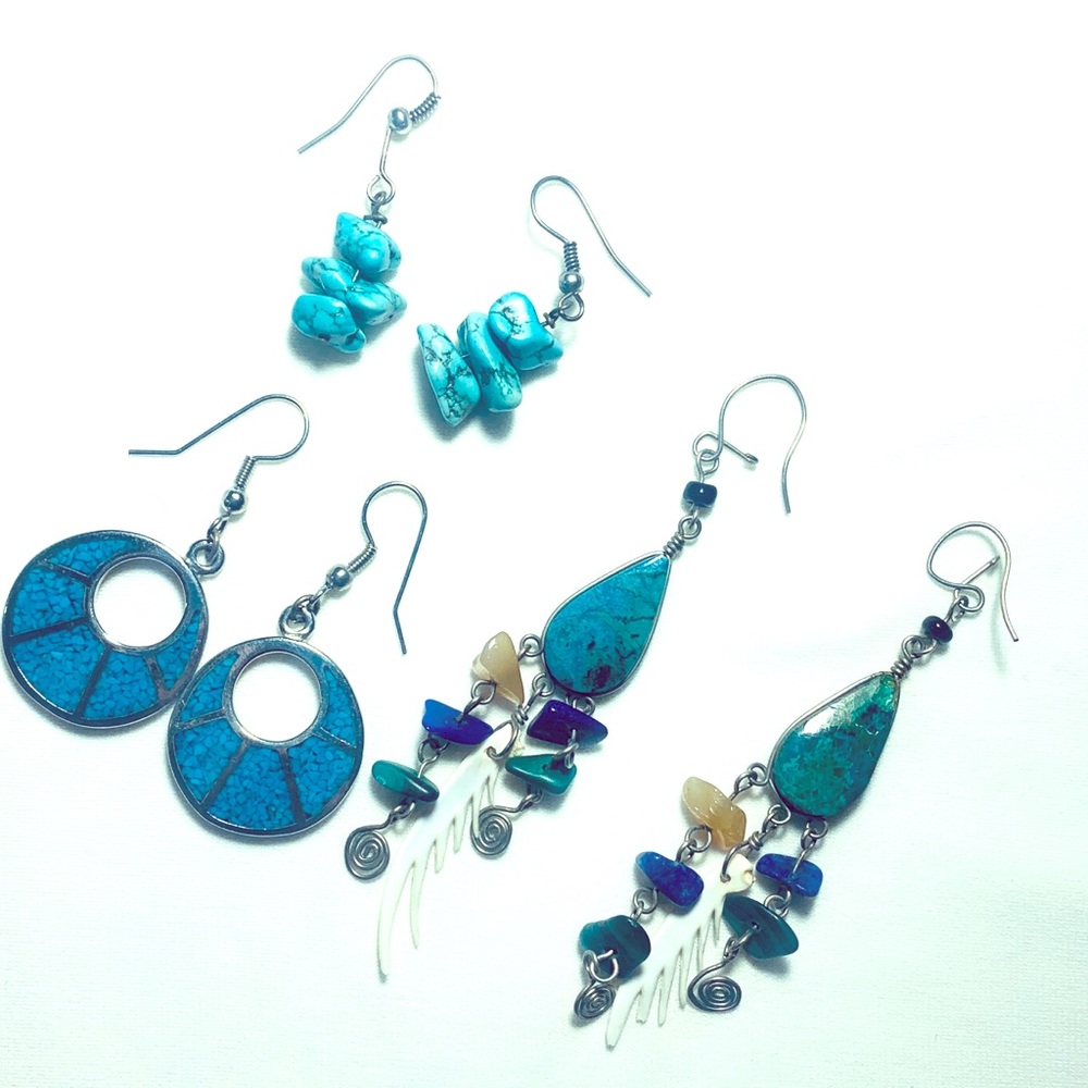 3 Sets of Handmade Turquoise Vintage Earrings